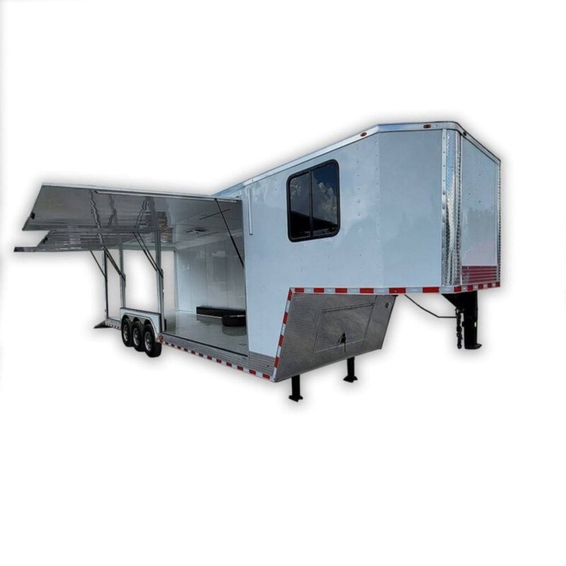 White 8.5x36' Gooseneck Enclosed Trailer Custom